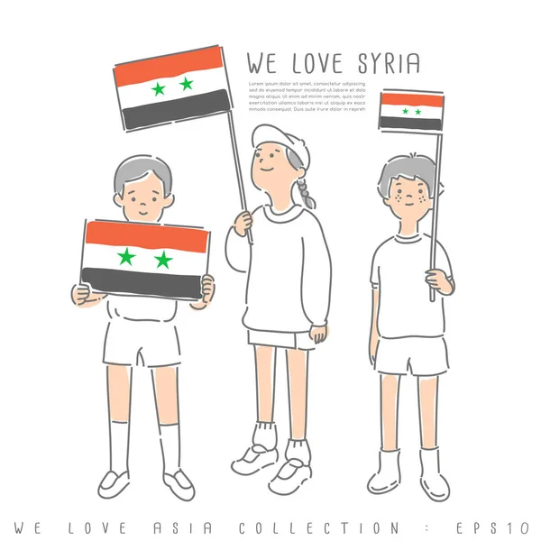 Chlapci Dívka Která Státní Vlajky Sýrie Vektorové Ilustrace — Stockový vektor