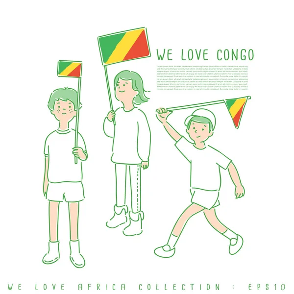 Bambini Con Bandiere Che Amiamo Congo Nei Colori Giallo Verde — Vettoriale Stock