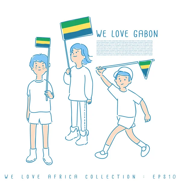 Παιδιά Κρατώντας Σημαίες Αγαπάμε Γκαμπόν Κίτρινο Πράσινο Και Μπλε Χρώματα — Διανυσματικό Αρχείο