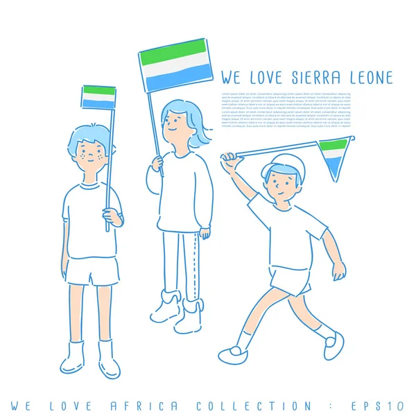 Діти Тримають Прапори Любимо Сьєрра Леоне Зеленого Синього Білого Кольорів — стоковий вектор