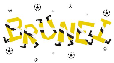Komik alfabesi ile Brunei bayrağı futbol illüstrasyon vektör