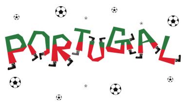 Portekiz Futbol bayrakla komik alfabesi, illüstrasyon vektör