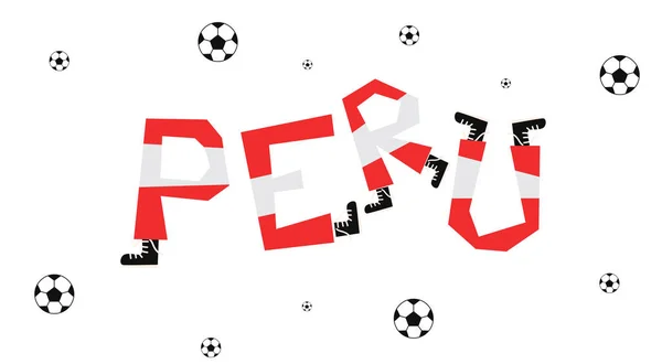 Fussballfahne Von Peru Mit Lustigem Alphabet Vektorillustration — Stockvektor