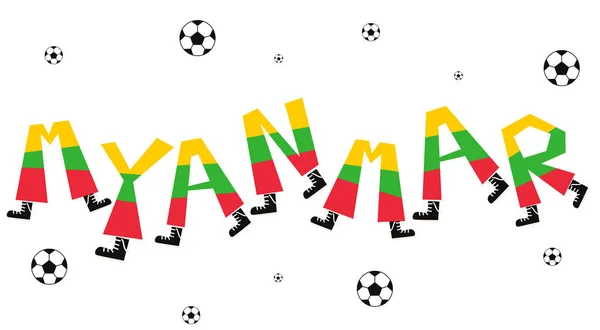 Fußballfahne Von Myanmar Mit Lustigem Alphabet Vektorillustration — Stockvektor