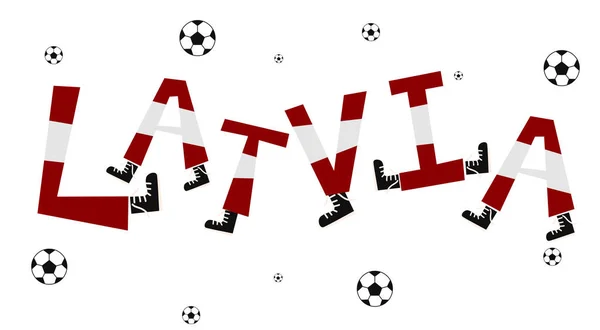 面白いアルファベットでラトビアのサッカー フラグ ベクトル イラスト — ストックベクタ