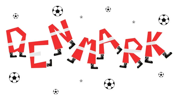 Calcio Bandiera Della Danimarca Con Alfabeto Divertente Vettoriale Illustrazione — Vettoriale Stock