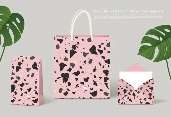 Beautiful Terrazzo Pattern Packaging Template Paper Bag Pouch Envelope Vector — Stock Vector