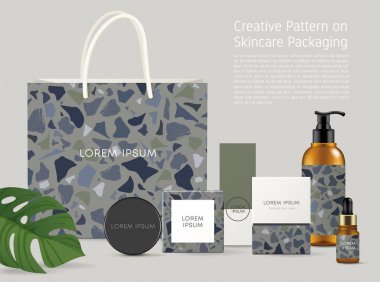 Cilt Bakımı ambalaj şablon güzel Terrazzo desen: vektör çizim