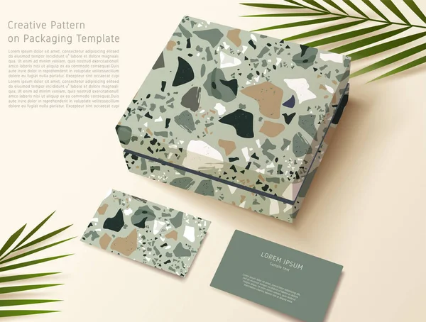 Modèle Terrazzo Sur Modèle Emballage Boîte Cadeau Carte Visite Illustration — Image vectorielle