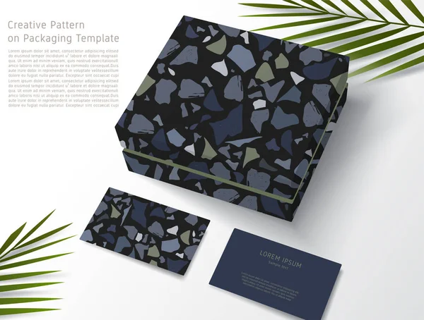 Terrazzo Muster Auf Verpackungsschablone Geschenkbox Und Visitenkarte Vektor Illustration — Stockvektor