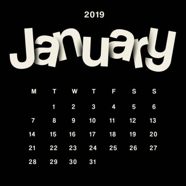 2019 Takvim şablonu: vektör çizim