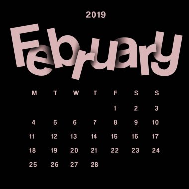 2019 Takvim şablonu: vektör çizim