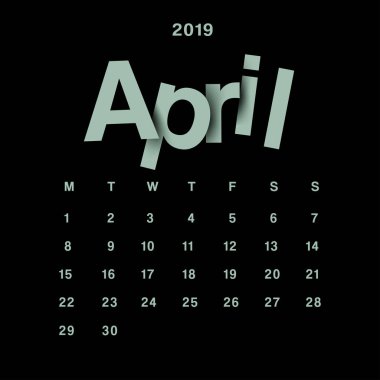 2019 Takvim şablonu: vektör çizim