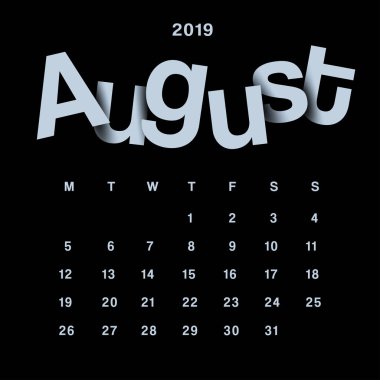 2019 Takvim şablonu: vektör çizim