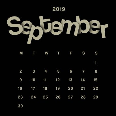 2019 Takvim şablonu: vektör çizim