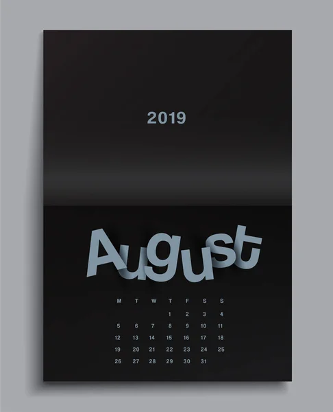 Calendario 2019 Negro Plantilla Revista Vector Ilustración — Vector de stock