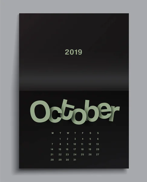 Calendario 2019 Negro Plantilla Revista Vector Ilustración — Vector de stock