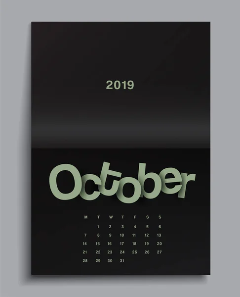 Calendário 2019 Modelo Revista Black Ilustração Vetorial — Vetor de Stock