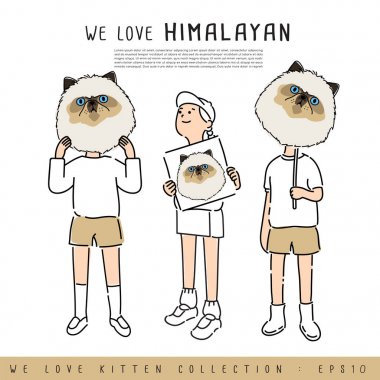 Oğlan ve kız Holding Kittent'ın yüzü: vektör çizim