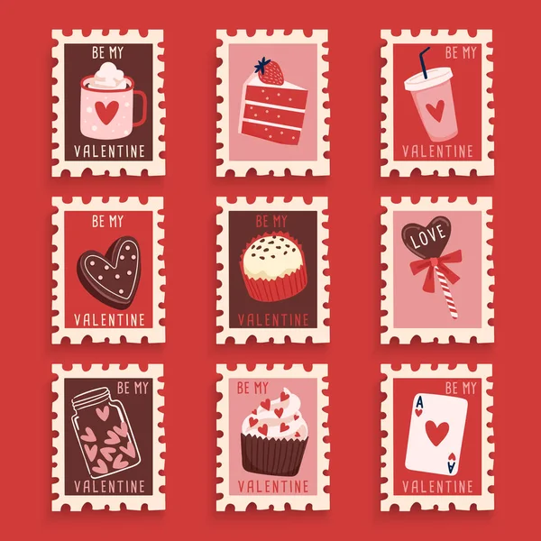 Валентинів День Колекції Поштових Марок Vector Illustration — стоковий вектор