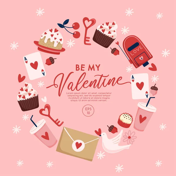 Elementos Del Día San Valentín Con Texto Plantilla Diseño Para — Vector de stock