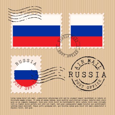 Kahverengi kağıttan arkaplanda izole edilmiş posta pulları: Vektör İllüstrasyonu