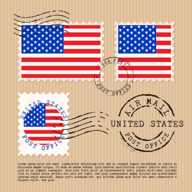 Kahverengi kağıttan arkaplanda izole edilmiş posta pulları: Vektör İllüstrasyonu