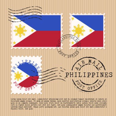 Kahverengi kağıttan arkaplanda izole edilmiş posta pulları: Vektör İllüstrasyonu