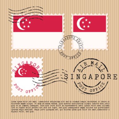 Kahverengi kağıttan arkaplanda izole edilmiş posta pulları: Vektör İllüstrasyonu