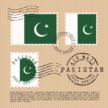 Kahverengi kağıttan arkaplanda izole edilmiş posta pulları: Vektör İllüstrasyonu