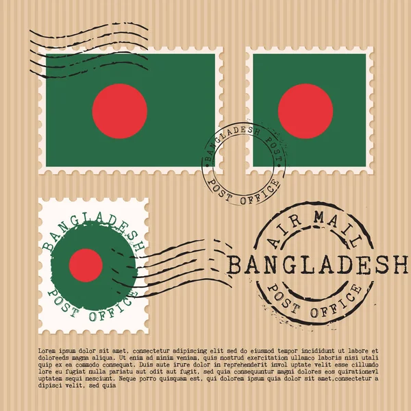 Briefmarken Isoliert Auf Braunem Papierhintergrund Mit Nationalflagge Vektorillustration — Stockvektor