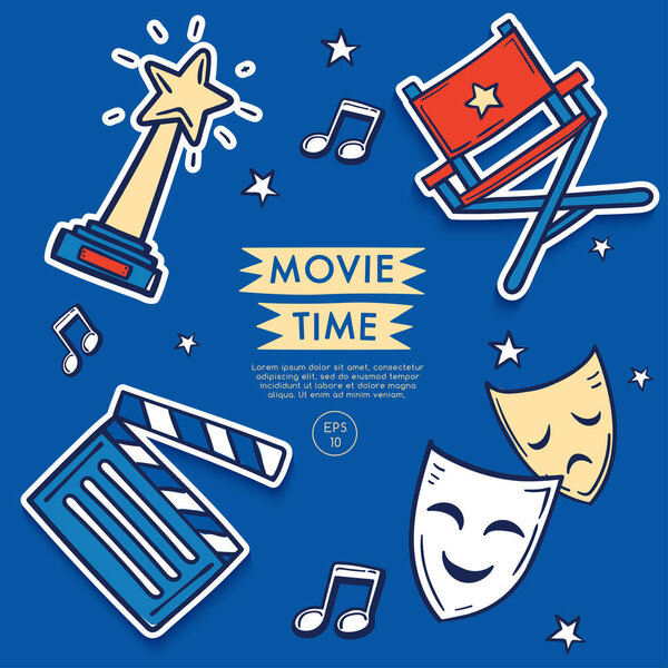 Cinema icon set with text and layout template for cards and banner design : Vector Illustration