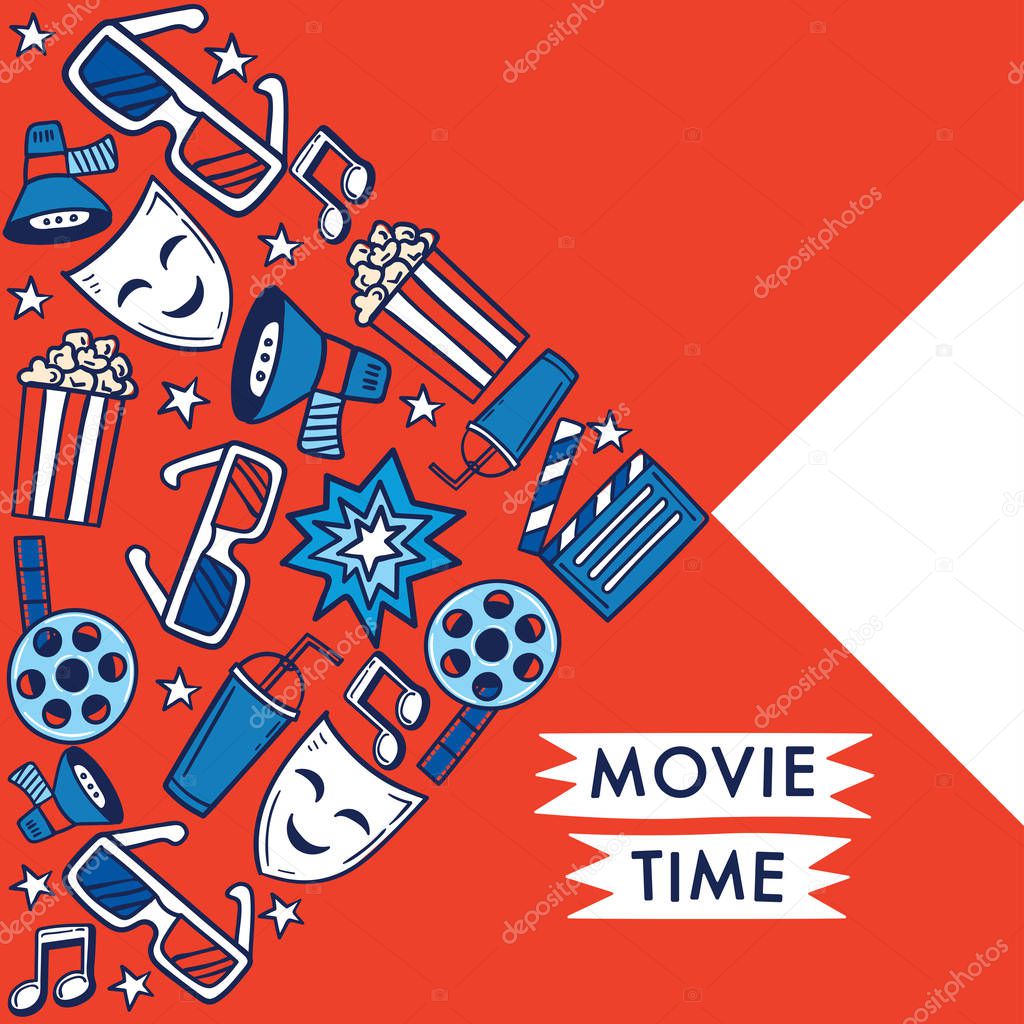 Cinema icon set with text and layout template for cards and banner design : Vector Illustration