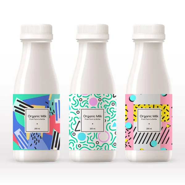 Organic Milk Bottle Abstract Pattern Label Isolated White Background Vector — 스톡 벡터