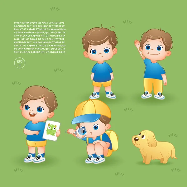 Vector Illustration Kids Playing Grass Field — 스톡 벡터