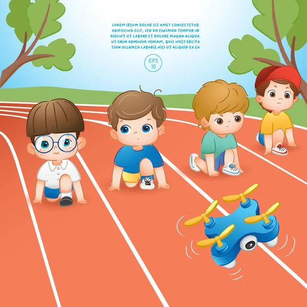 Vector Illustration Kids Running Competition — 스톡 벡터