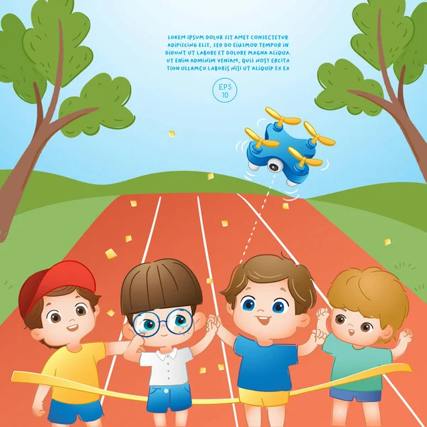 Εικονογράφηση Διάνυσμα Των Παιδιών Στο Τρέξιμο Του Ανταγωνισμού — Διανυσματικό Αρχείο