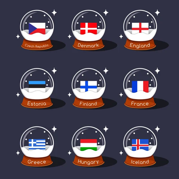 Set Glass Balls National Flag Vector Illustration — ストックベクタ