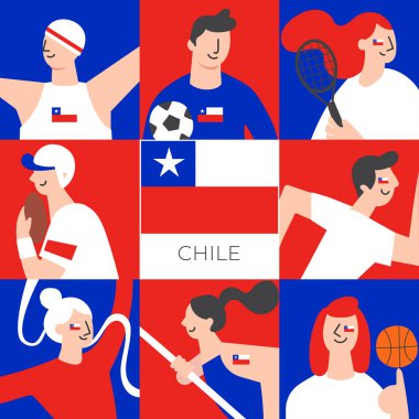 Set of national team players with national flag in flat style  : Vector Illustration