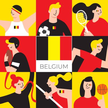 Set of national team players with national flag in flat style : Vector Illustration vector