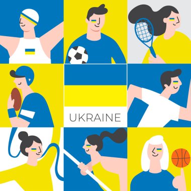 Set of national team players with national flag in flat style : Vector Illustration vector