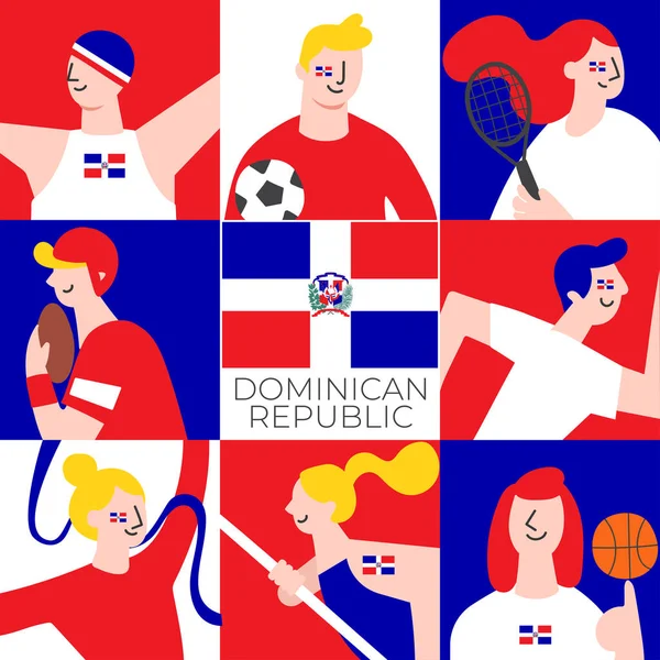 Set National Team Players National Flag Flat Style Vector Illustration — 스톡 벡터
