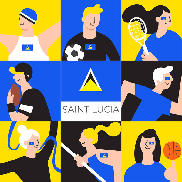 Set of national team players with national flag in flat style  : Vector Illustration