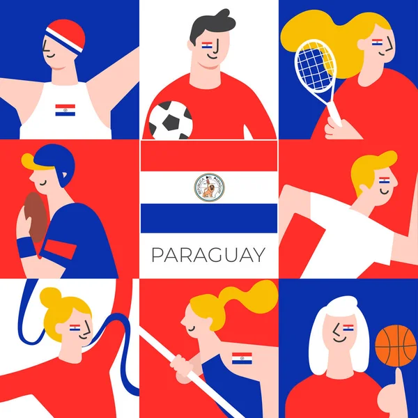 Conjunto Jogadores Seleção Nacional Com Bandeira Nacional Estilo Plano Vector —  Vetores de Stock