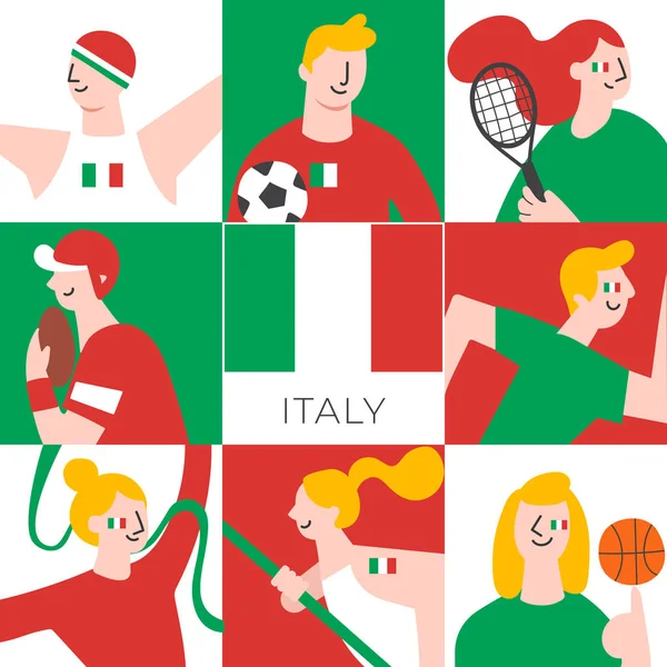 Set National Team Players National Flag Flat Style Vector Illustration — Stok Vektör