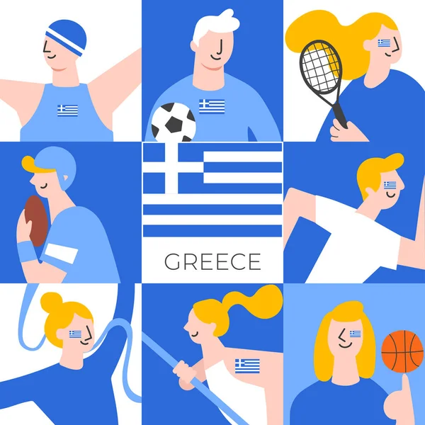 Set National Team Players National Flag Flat Style Vector Illustration — Stok Vektör