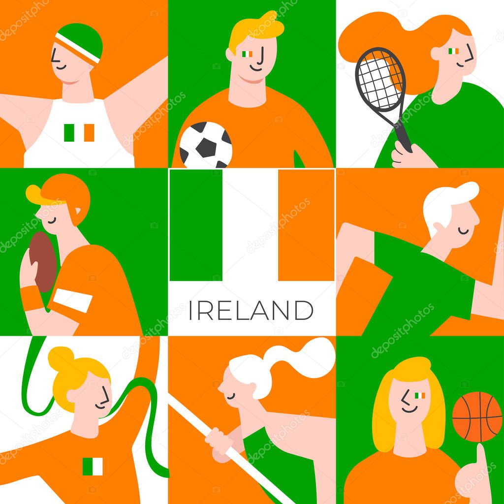 Set of national team players with national flag in flat style : Vector Illustration