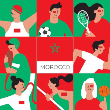 Set of national team players with national flag in flat style  : Vector Illustration