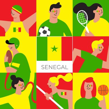 Set of national team players with national flag in flat style  : Vector Illustration