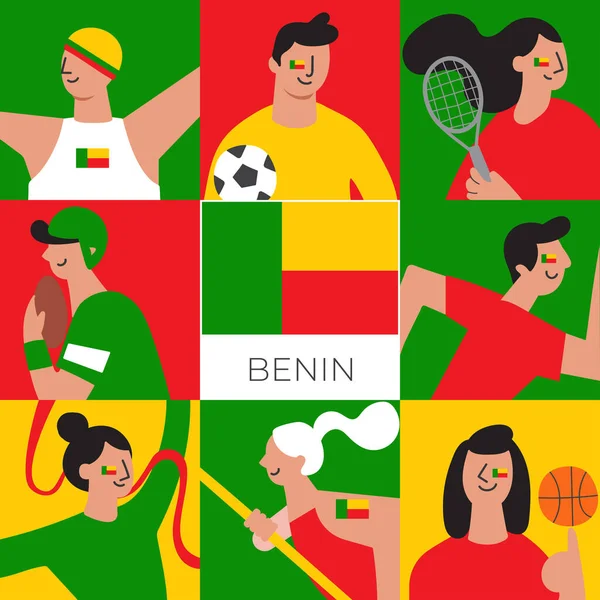 Conjunto Jogadores Seleção Nacional Com Bandeira Nacional Estilo Plano Vector —  Vetores de Stock